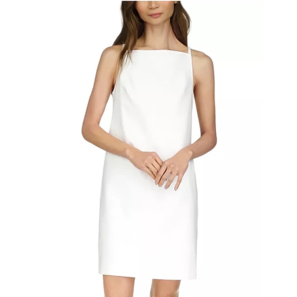 Michael Kors White Square Neck Shift Dress Sleeveless Size 2 Bride Summer EUC